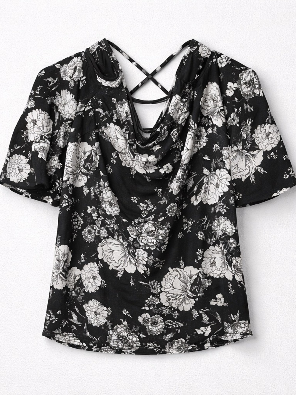 Ella Moss Black & White Floral Off Shoulder Back Top